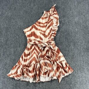 Banana Republic Dress Womens 6 Brown One Shoulder Ruffle Linen Belted Mini